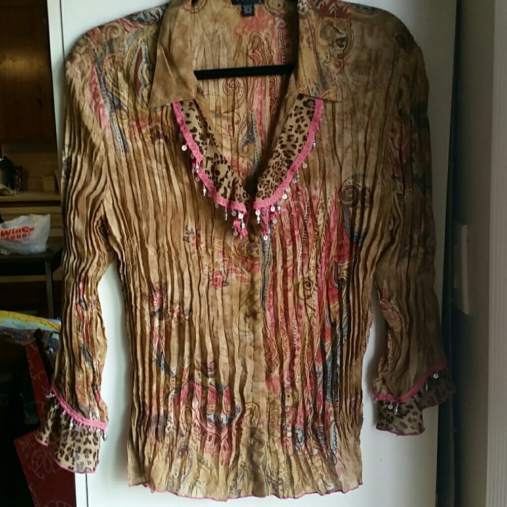 PIANO SHEER BEADED BLOUSE - SZ XL